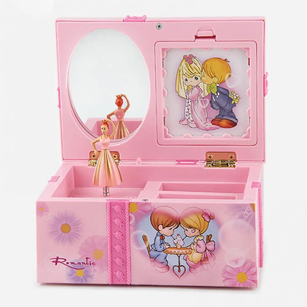 50%HOT Women's Jewelry Storage Box Dancer Music Box Decoration Jewelry Storage Box with Cosmetic Mirror