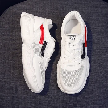 

2020 Ladies Spring Running PU+Mesh Shoes Comfortable Breathable Flats Female Platform Sneakers Women Chaussure Femme E14-79