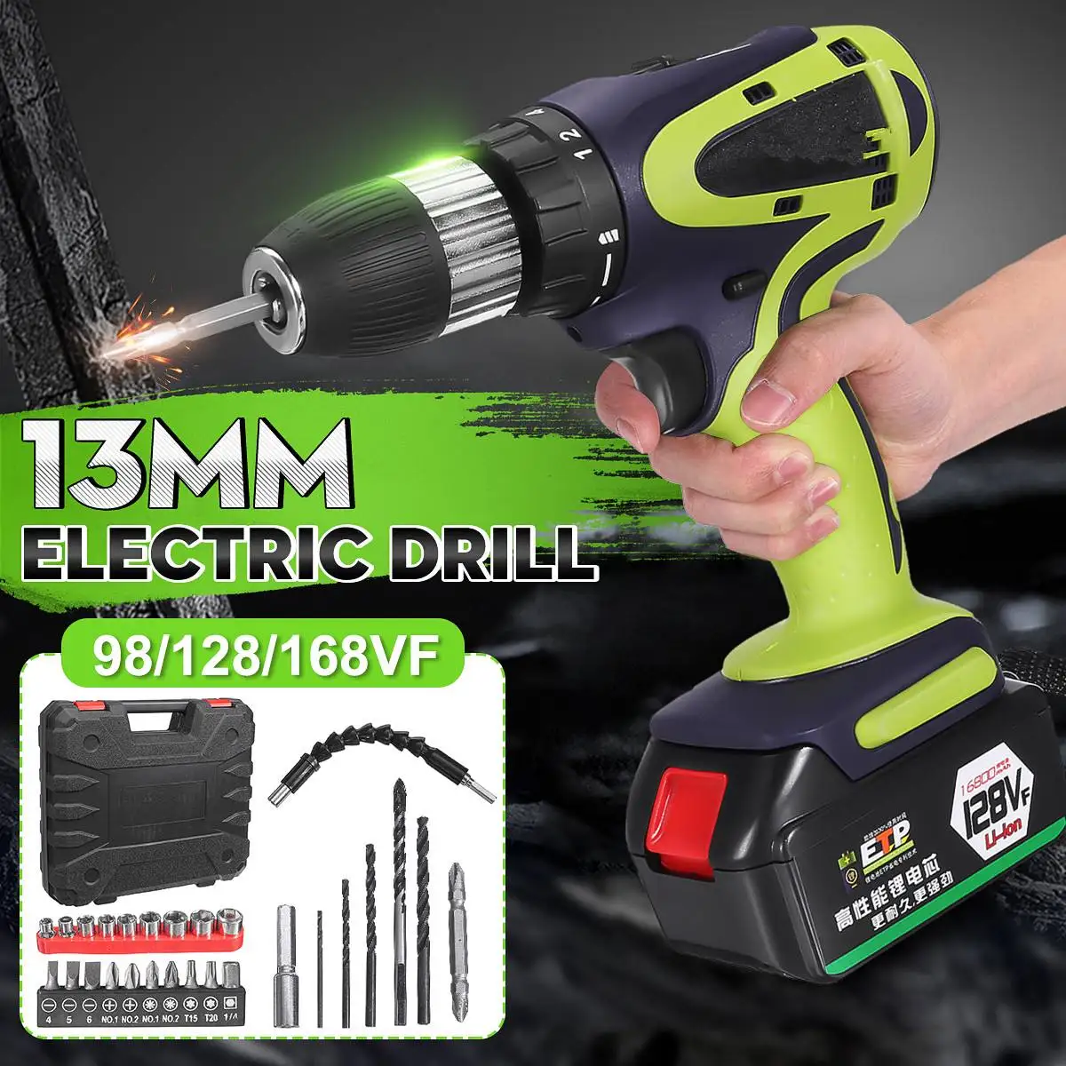 

250W 28V Three-speed Adjustable Cordless Electric Screwdriver Rechargeable Lithium Battery Drill Power Supply 98/128/168VF
