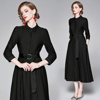 

A-line Striped Womens Dresses New Arrival 2019 Ladies Dresses Sashes Formal Dress Women Elegant Fashion Vestidos De Festa