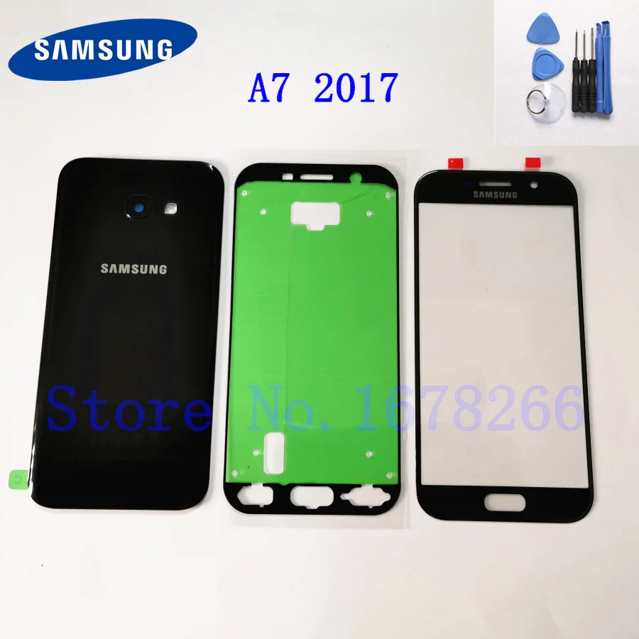 A7 2017 Black SAMSUNG Galaxy A3 A320 A5 A520 A7 A720 A2017 Корпус Задняя стеклянная крышка чехол для телефона задняя крышка Батарейная дверь передняя стеклянная линза - Цвет: A7 2017 Black