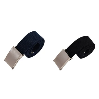 

2 Pcs Unisex Plain Webbing Canvas Metal Buckle Belt, Blue & Black