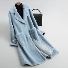 Новинка, Женское зимнее пальто из натурального меха, овечья шерсть, повседневное теплое натуральное овечье пальто из овечьей шерсти, длинное пальто большого размера F1133