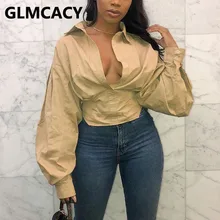 Женская рубашка на пуговицах с длинным рукавом-фонариком, элегантная Шикарная туника, блузка, топы Женская рубашка на пуговицах с длинным рукавом-фонариком, элегантная Шикарная туника, блузка, топы