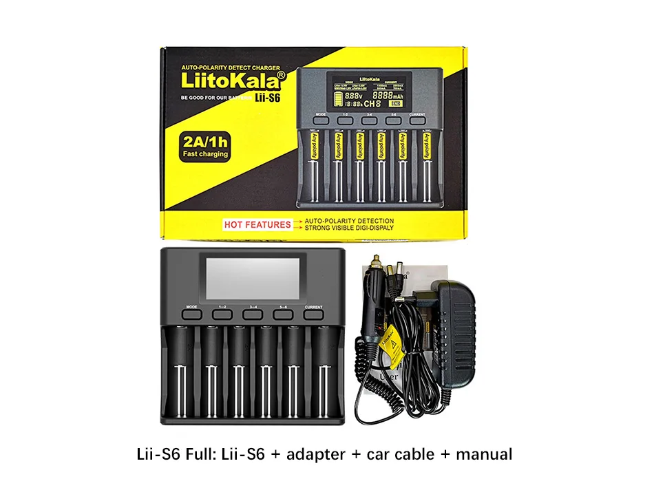 Liitokala Lii-402 Lii-202 100 18650 зарядное устройство 1,2 в 3,7 в 3,2 в 3,85 В AA/AAA 26650 10440 16340 NiMH литиевая батарея умное зарядное устройство - Цвет: Lii-S6 Full set