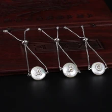 Микро Pave CZ начальный 26 Алфавит имя буквы Шарм натуральный пресноводный жемчуг-Монетка серебряный браслет цепочка для женщин Девушка ювелирные изделия