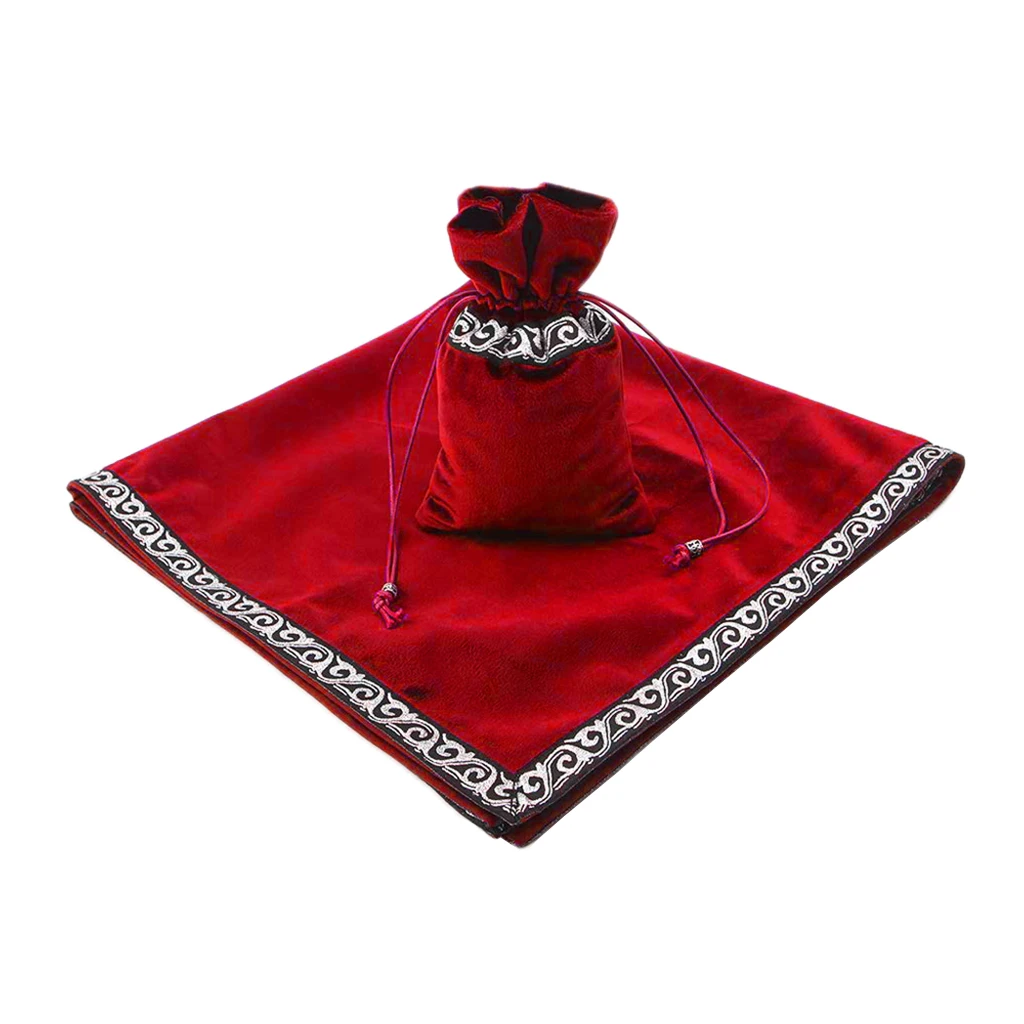Altar Tarot Table Cloth, 26 x 26 inches Divination Wicca Velvet Cloth with Tarot Pouch
