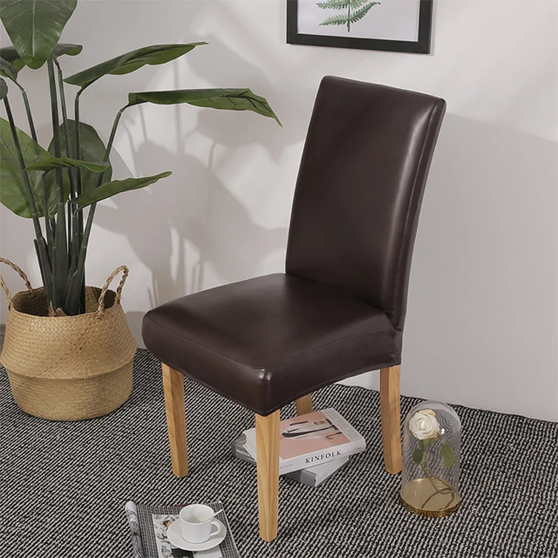 Brown slip surface Из искусственной кожи чехол для кресла спандекс водонепроницаемый маслостойкий чехол для стула стрейч чехол для сидений на кухне Банкетный отель чехол для дома - Цвет: Brown slip surface