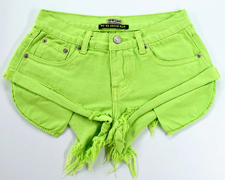 Sexy Casual Summer Green Long Pockets Jeans Shorts Women Fashion Low Waist Tassel Ripped Denim Shorts New Solid Color Hot Short (31)