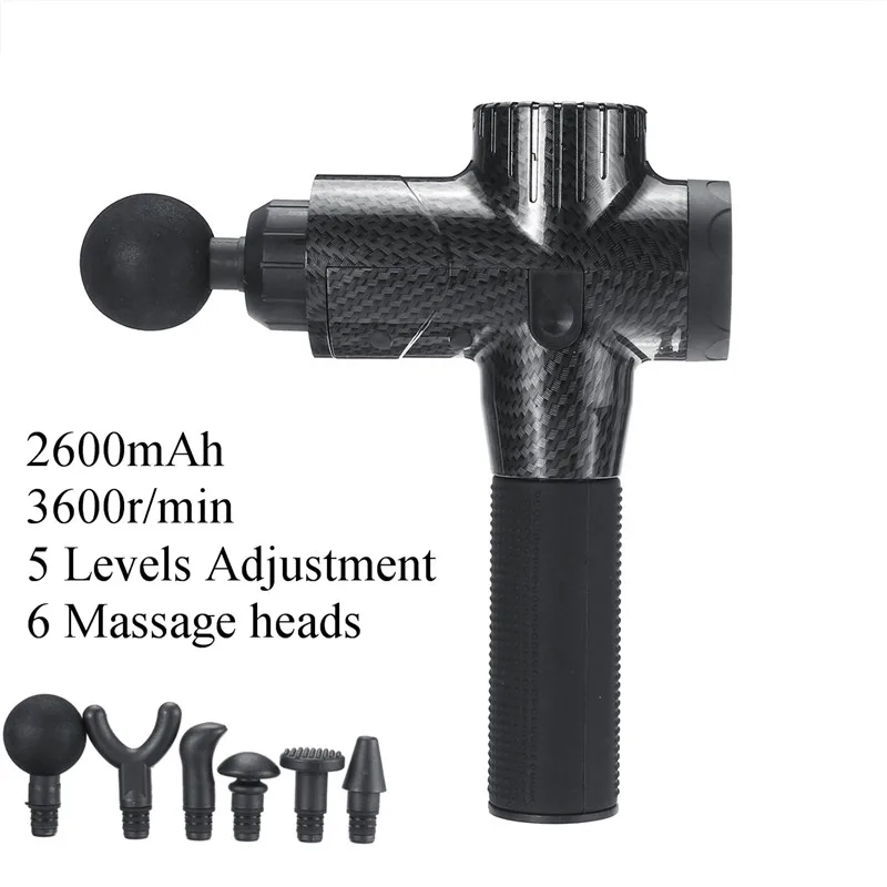 Type 2 Carbon Fibre 16,8 V 3200r/min массажный пистолет, массажер для мышц, боли, спортивный массажер, расслабляющий, для похудения, коррекция формы, с 4 головками - Цвет: Type 2 Carbon Fibre