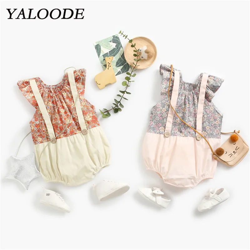 

YALOODE Cotton Newborn Baby Rompers New Summer Baby Girl Jumpsuit Romper Short Sleeve Print Infant Toddler Clothes