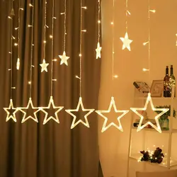 Christmas Decoration Curtain Lights String 12 Star Xmas Party Wedding Plug in