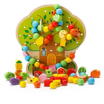 

Wooden String Beads Fruit Tree Animal Baby Early Education Toy Kids Gift