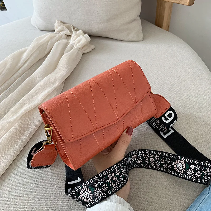 

2019 New Style Car Suture Stereo Stereotypes Square Sling Bag Ethnic-Style Wide Strap Shoulder Oblique WOMEN'S Bag
