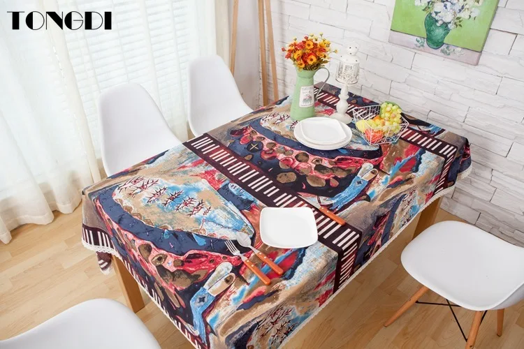 TONGDI Table Cloth Colorful Tropical Elegant Classical Art Oil Painting Printing Linen Decor ForHome Living Dining Room Kitchen | Дом и сад