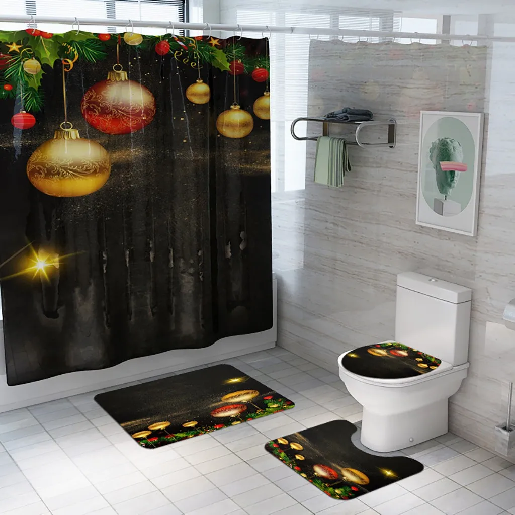 Рождественский набор для ванной с рождественским принтом снеговика, коврик для ванной комнаты и занавеска для душа, набор из четырех предметов adornos de navidad