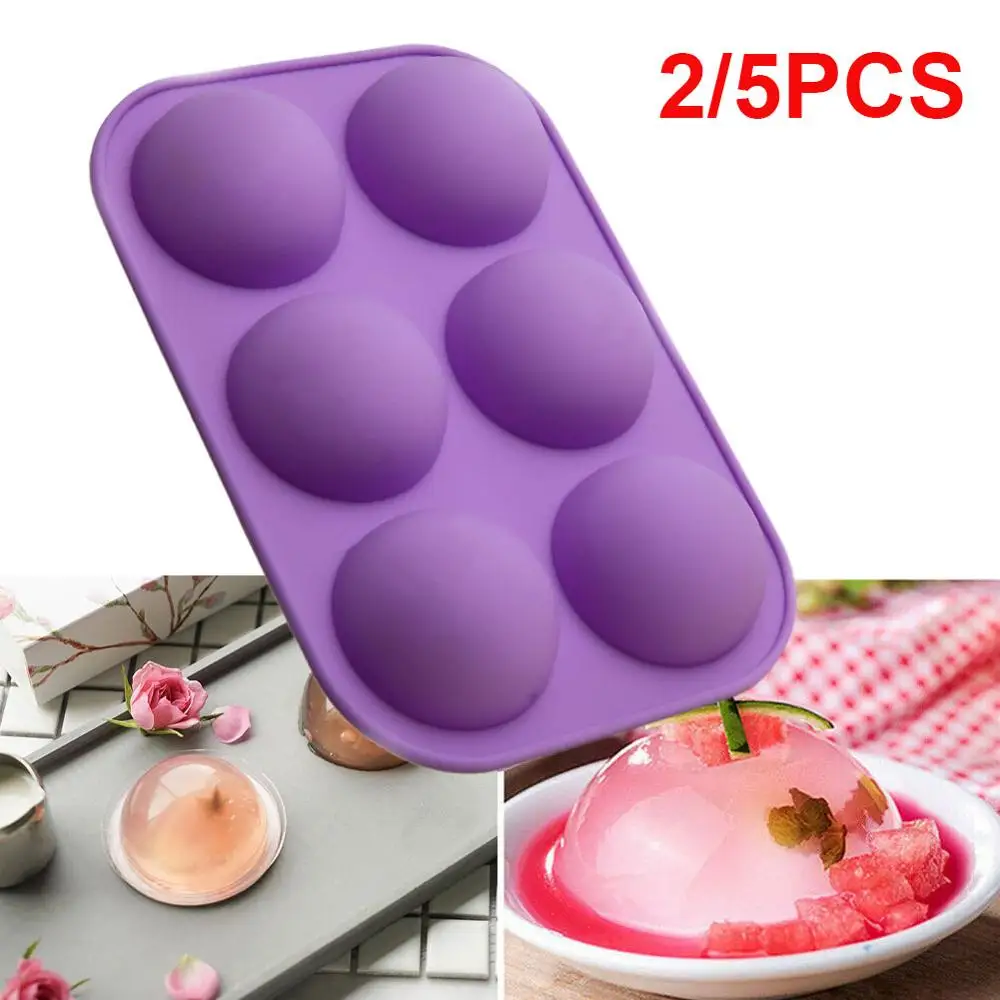 

2/5Pcs 6 Holes Half Silicone Molds 3D Round Silicone Baking Mold for Chocolate Cake Jelly Pudding Handmade Soap