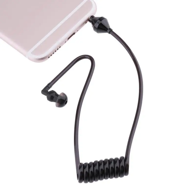 Single Listening 3.5mm Earphone Coiled Cables Mono Function Earpiece In Ear Stereo Headset Only For Listening