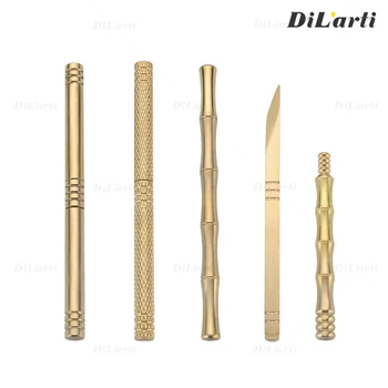 

Pure copper tea knife bamboo knotted smooth round knife with cover square mesh knife pry tea cake tea ceremony accessories