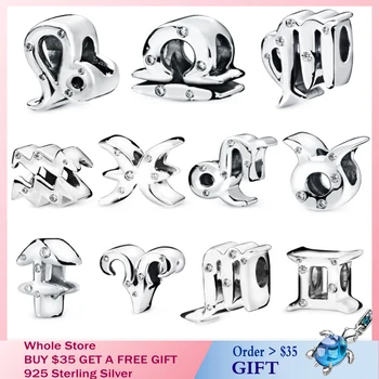 

Special offer Winter 925 Sterling Silver Star Sign Beads Sparkling Zodiac Charms fit Original Pandora Bracelet 12 Constellat