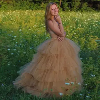 

Varied Ruffles Tiered Long Tulle Skirts Women Elastic Puffy Tutu Ball Gowns Floor Length Fashion Tulle Skirt For Women