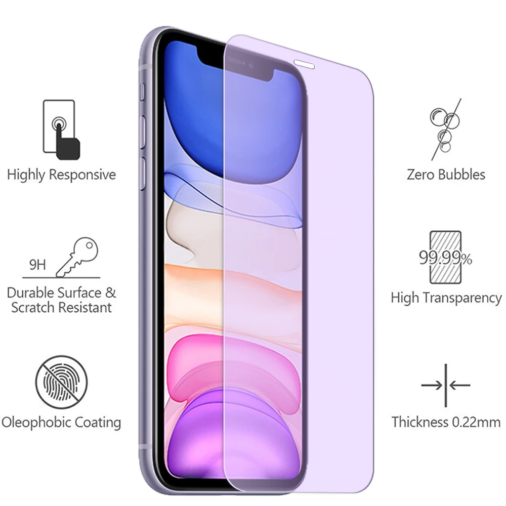 Закаленное стекло с защитой от синего света для iphone 6 6s 7 8 plus x xr xs 11 pro max SE защита
