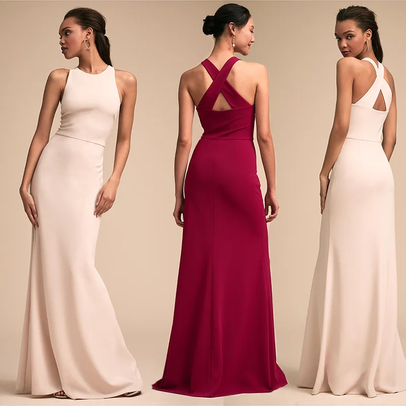 

Robe De Soiree white Red wine Maxi Dresses Long 2019 Halter Hollow Sexy Backless Customizable Women Party Gowns