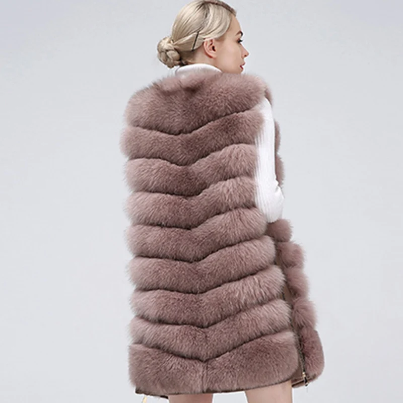 New Fashion Fox Fur Vest Zipper Real Fur Jacket Female Winter Warm Fur Coat High Quality Leather Vest Fur Fox