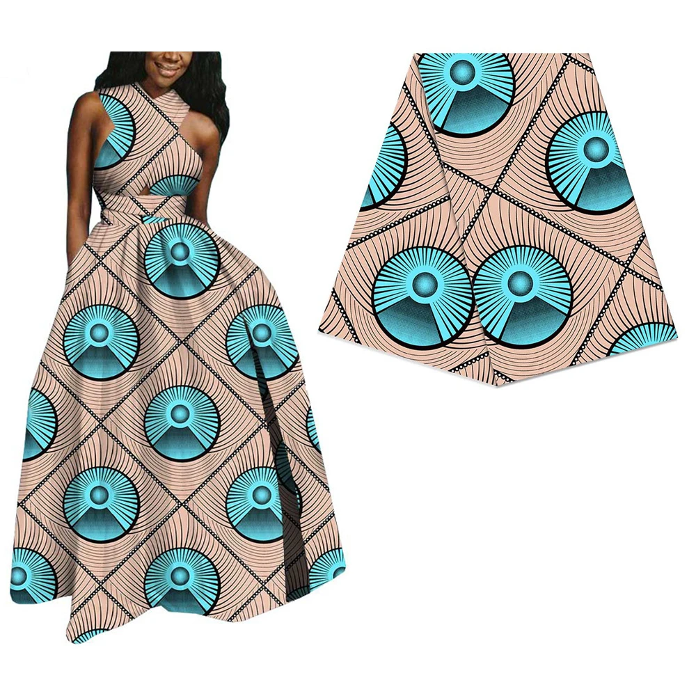 Небесно-голубой круг африканская настоящая восковая ткань для женщин вечернее платье дизайн батик ткань Анкара настоящая голландская восковая ткань 344