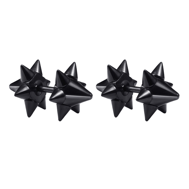 pair Punk Black-color Multiple Styles Stainless Steel Stud Earrings For Men and Women Street Pop Hip Hop Gothic Ear Jewelry