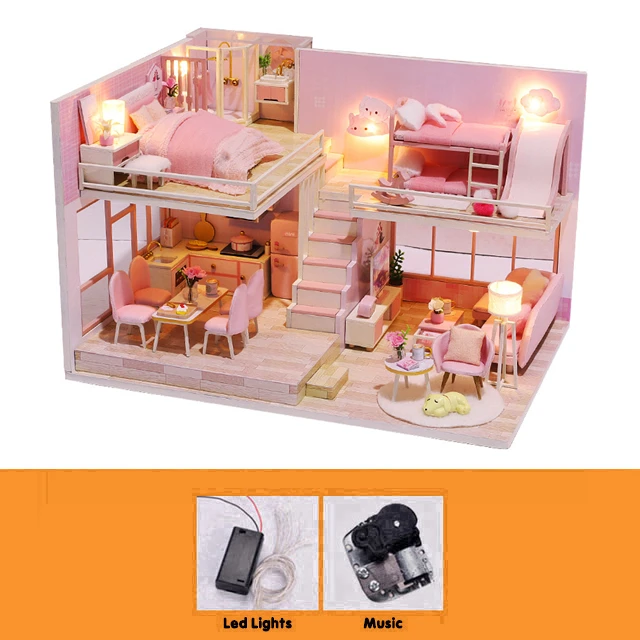 Furniture Diy Doll House Wooden Miniature Doll Houses Furniture Kit Puzzle Handmade Dollhouse Craft Toys For Children Girl Gifts 8