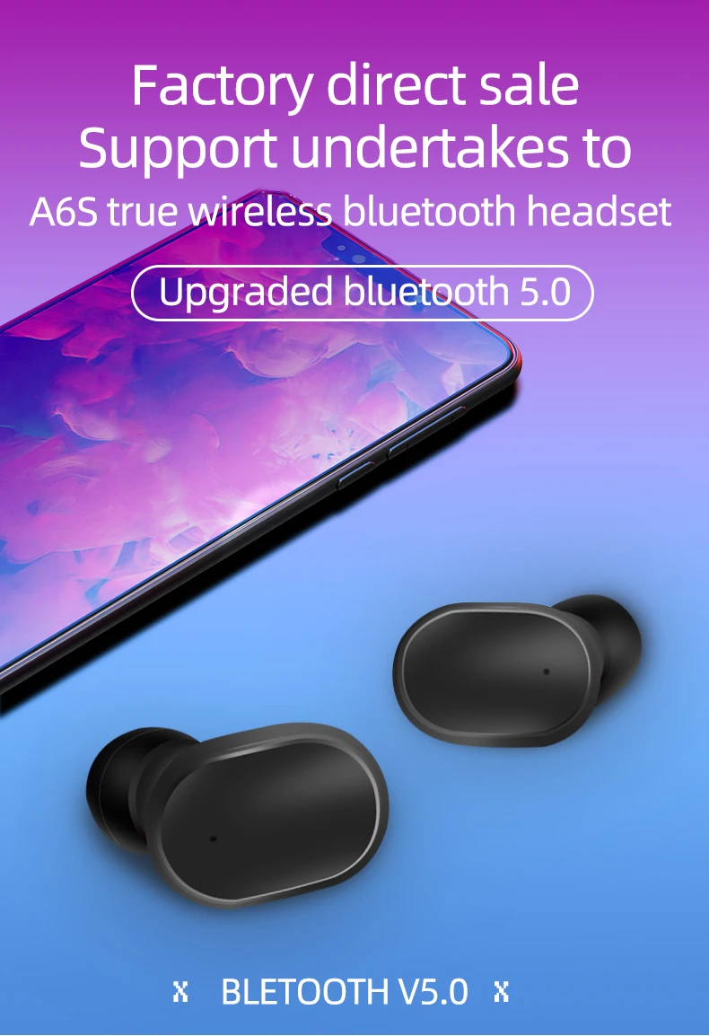 A6S TWS Hifi Wireless Headphones Bass Bluetooth 5.0 Earphones Gaming Headset Sport Earbuds for all huawei redmi xiaomi phones