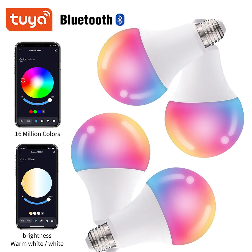 4 pcs 15W Tuya Smart LED Light Bulb Bluetooth-compatible Lamp E27 RGB Cool+Warm White Change Color 110V/220V Decoration Home | Освещение