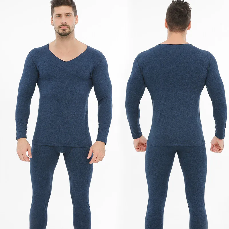 Бесшовные размера плюс Термальность нижнее белье для Для мужчин термо белье зима Для мужчин одежда Термальность одежда термо костюм теплая одежда комплект - Цвет: Синий