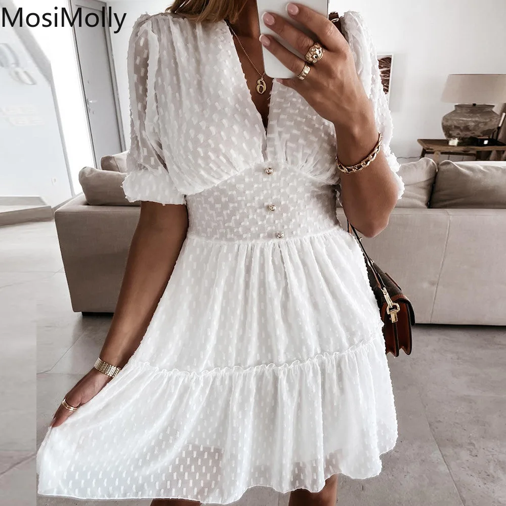 MosiMolly 2021 Jacquard Dress Women V 