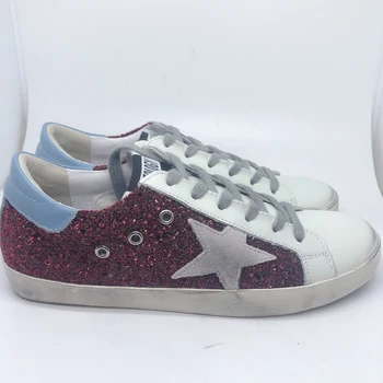 

2020 spring and autumn new red, white and blue small white shoes dirty shoes leather hand-made old couple low sneakers shoes