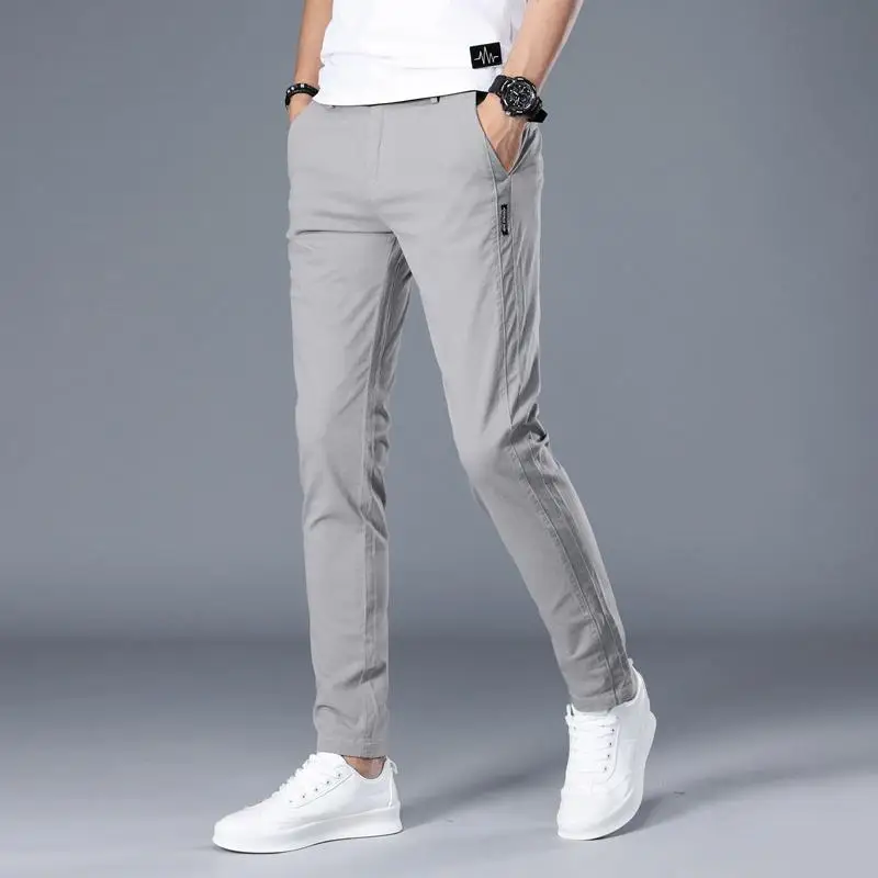 Pantalones de marca para hombre, pantalones casuales de negocios para hombre, pantalones clasicos de longitud media recta, panta