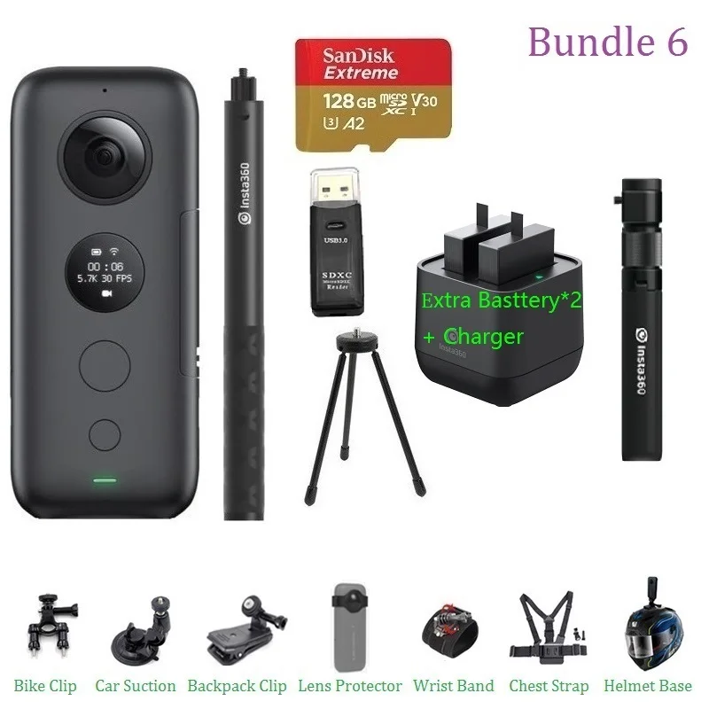Bundle 6 Insta360 ONE X Экшн-камера VR 360 панорамная камера для IPhone и Android 5,7 K видео с венчурным чехол с батареей - Цветной: Bundle 6