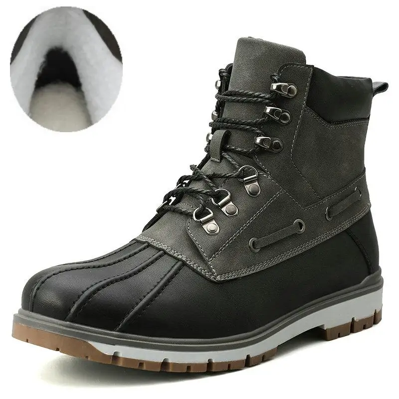 Мужские зимние ботинки из натуральной кожи; дышащие мужские кожаные ботинки; мужские ботильоны с высоким берцем; Уличная Повседневная Теплая мужская зимняя обувь - Цвет: black Fur