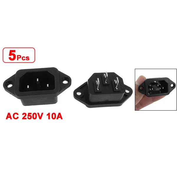 

5 Pcs 3P IEC 320 C14 Male Plug Panel Power Inlet Sockets Connectors AC 250V 10A