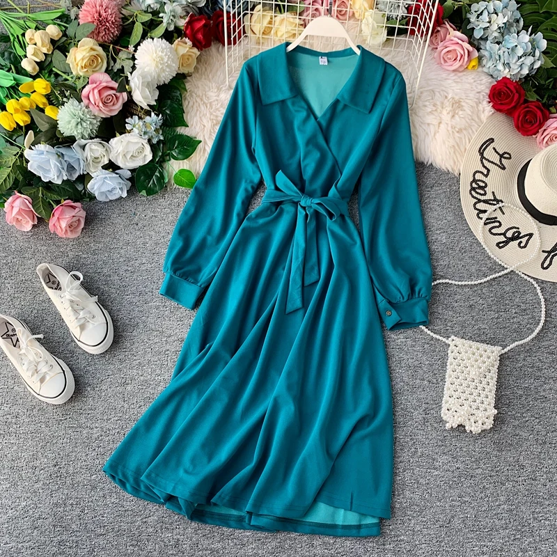 New Korean version Spring Summer Women Dress Solid Color Temperament Large Size elegant Dress Female cc1631