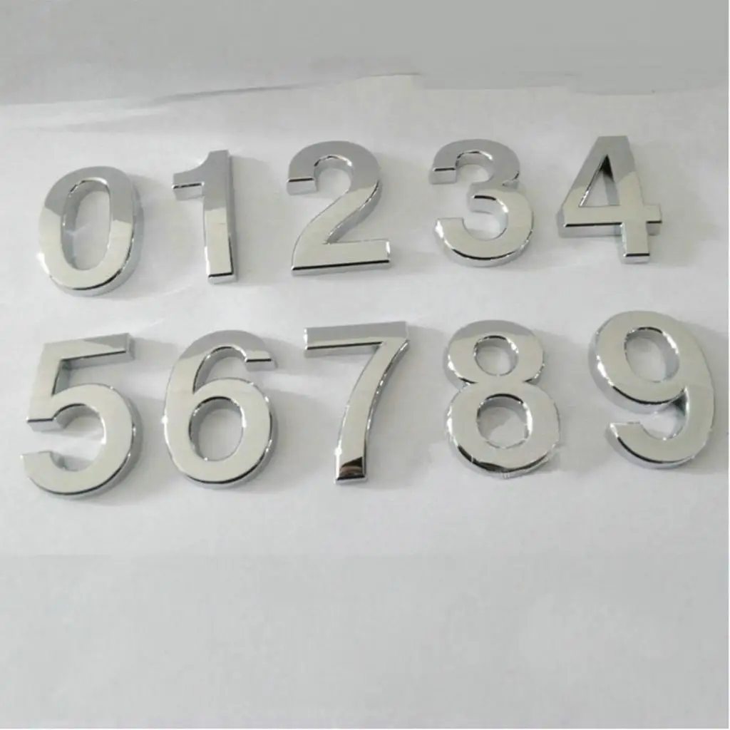 9pcs Modern ABS Plastic Self-Adhesive 1-9 Door Numbers House Address Sign Plate - Silver