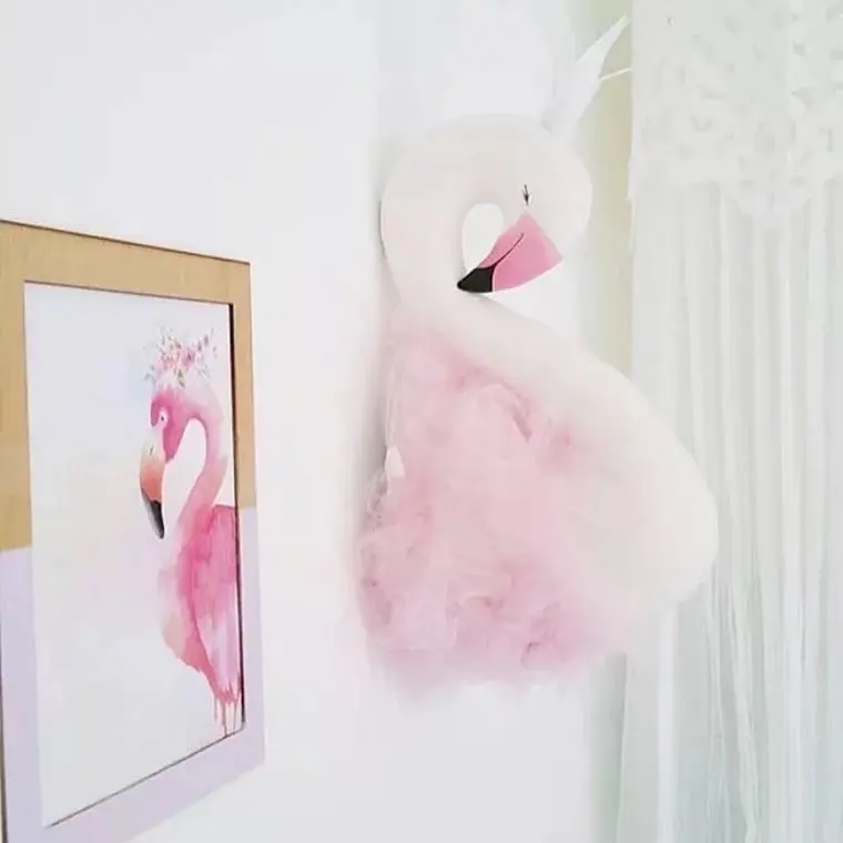 Pink Детская комната для девочек, украшение в виде лебедя, мягкая голова животного, Настенное подвесное украшение, Детская плюшевая игрушка, рождественские вещи, роды для дома - Цвет: Pink