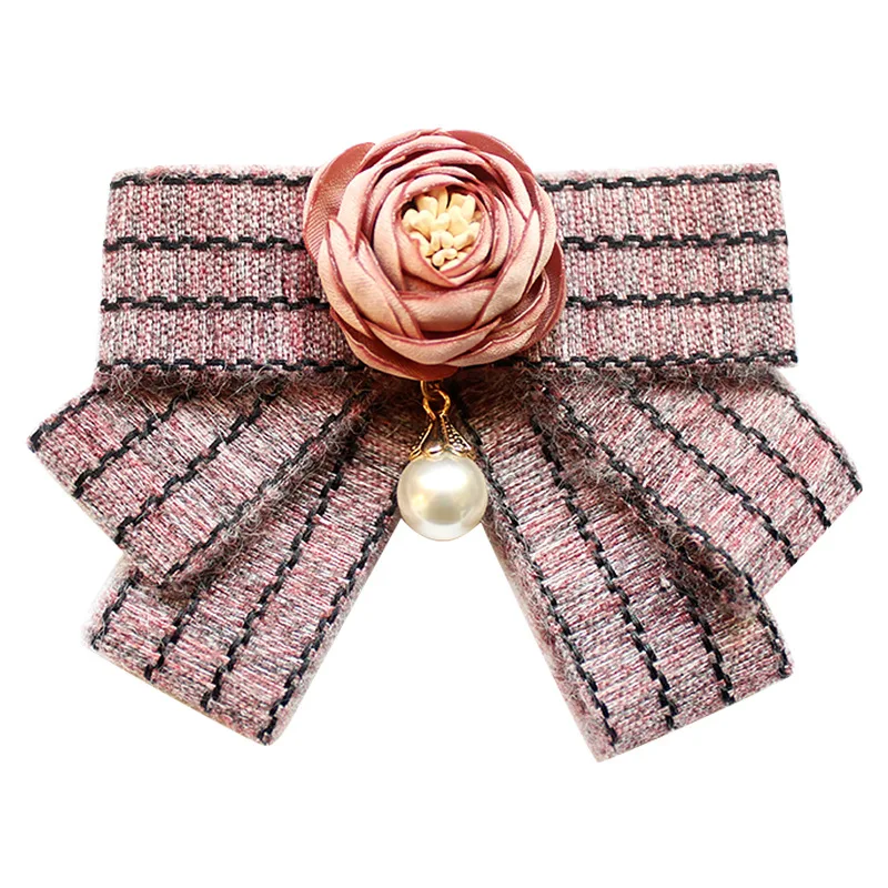 Ручная работа цветок ткань полосатый роскошный галстук-бабочка Брошь для женщин аксессуары Униформа галстук-бабочка студенческий галстук на шею формальное платье рубашка