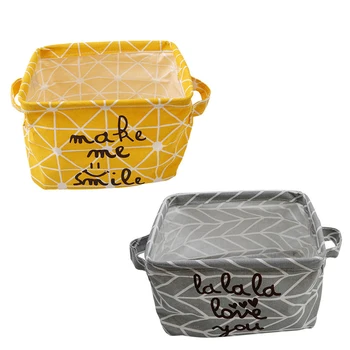 

Jewelry Cosmetic Office Folding Yellow Storage Basket Makeup Snacks Toys Container Cute Linen Home Storage Box Desk Organizer