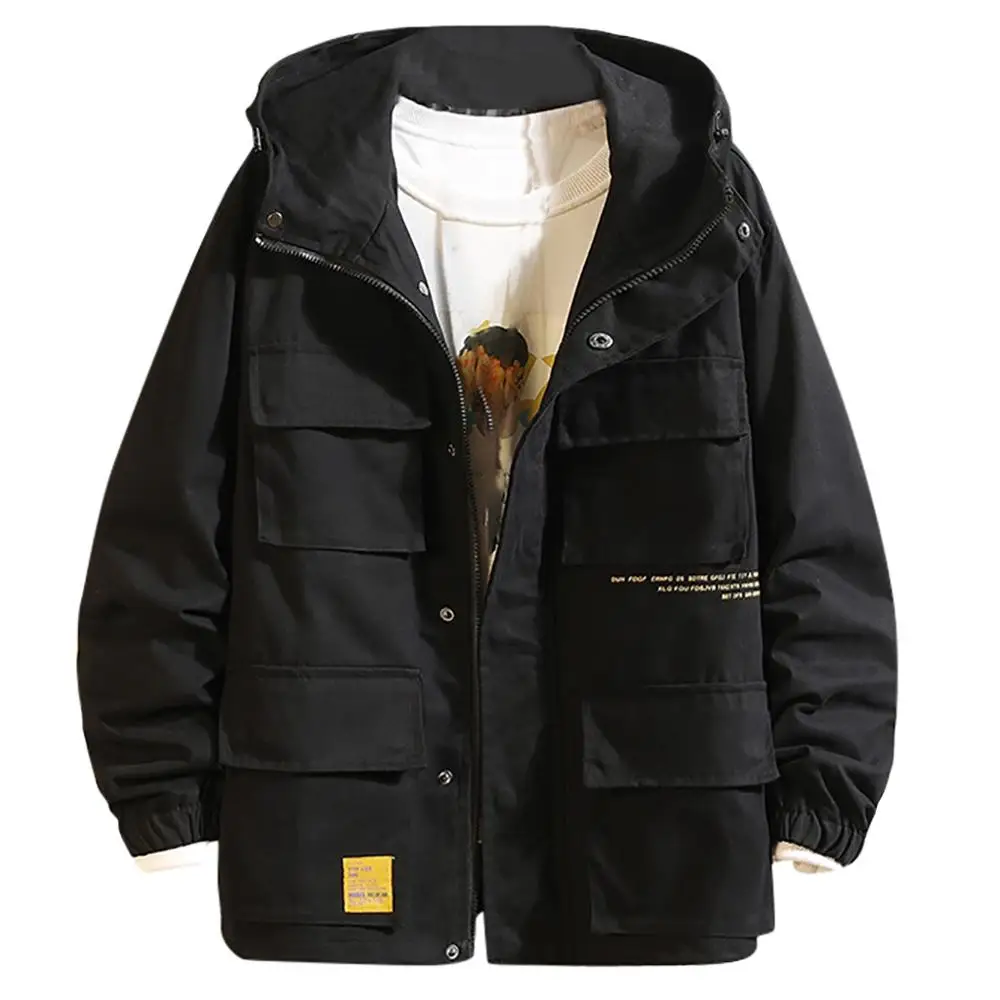 Мужская куртка, топы, стиль, Модная японская куртка с несколькими карманами, пальто, модная куртка с капюшоном, стиль сафари, весенне-осенняя куртка