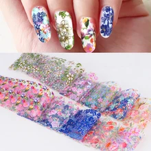 10 sztuk/zestaw folie do paznokci mieszane kwiaty naklejki Nail Art kalkomanie transferowe dekoracje Manicure Nails naklejki wzory narzędzi Nail Stick