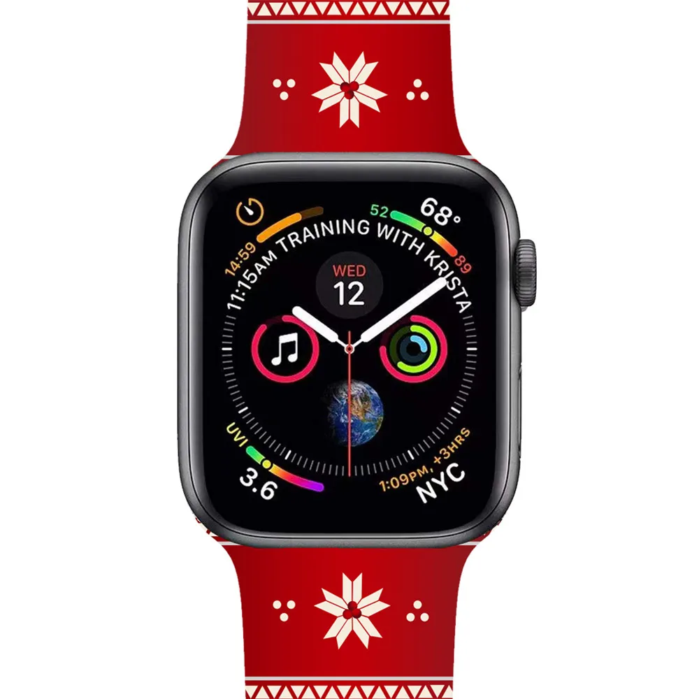 Ремешок для часов Apple Watch Band 5 4 44 мм 40 мм Рождественский подарок из силикона с цветочным принтом умный ремешок для часов iWatch 3 2 38 мм 40 мм