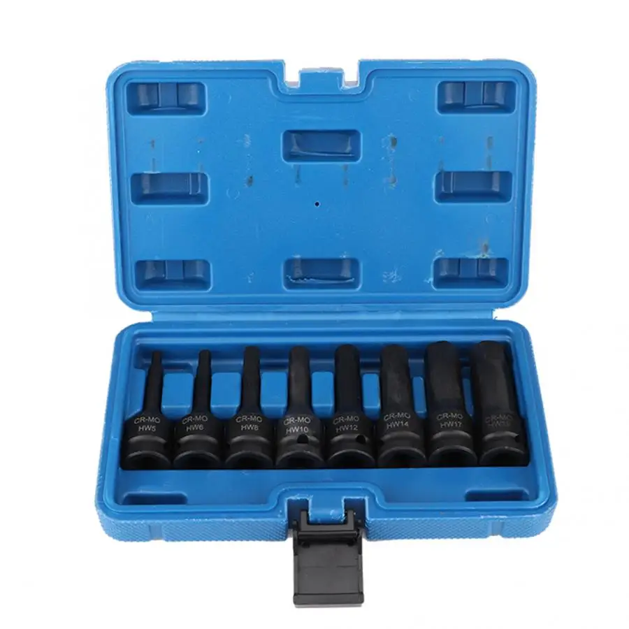 

8Pcs 1/2in Drive Pneumatic Air Allen Hex Key Bit Socket Set H5-H19 Square Socket Extension Rod Adapter Quick Change Bit Holder