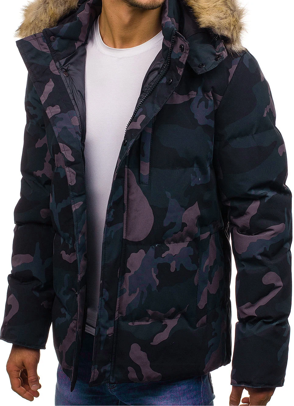 Men Europe And America Men Fashion Thick down Cotton Camouflage Cotton Overcoat 3813